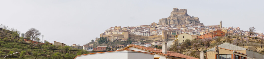Fototapeta na wymiar panaroma cityscape view of the historic hilltop coty of Morella in central Spain