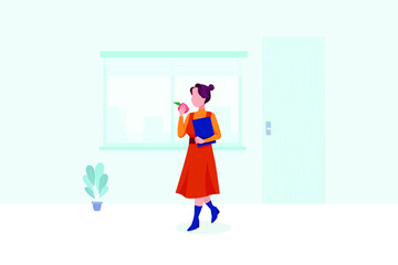 Woman Eating Healthy Vector Illustration concept. 