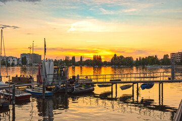 summer evening at the River Spree in Berlin-Rummelsburg