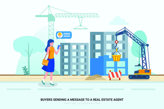 Buyers sending a message to a real estate agent or construction worker 