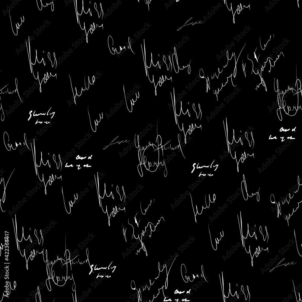 Aufkleber seamless vector pattern. white text on a black background.