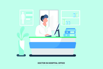Doctor in Hospital Office - Medical Illustration Concept