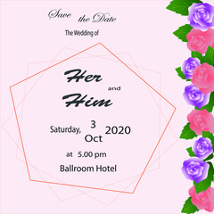 pentagon invitation with pink roses