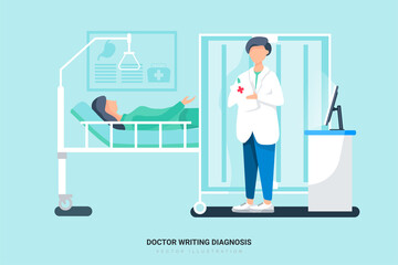 Doctor Writing Diagnosis - Medical Illustration Concept