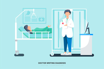 Fototapeta premium Doctor Writing Diagnosis - Medical Illustration Concept