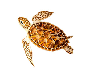 Hand drawn watercolor colorful illustration of brown and orange sea turtle isolated on white background.