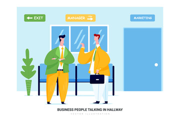 Business People Talking in Hallway Vector Illustration concept. 
