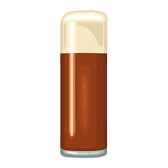 Glass with brown beer with foam. Vector color flat icon. Isolated on white