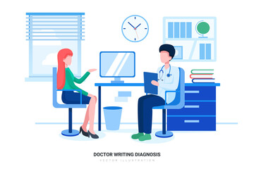 Fototapeta na wymiar Doctor Writing Diagnosis - Medical Illustration Concept