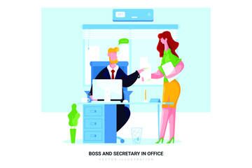 Boss and Secretary in Office Illustration Concept