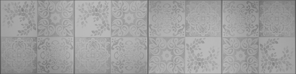 Gray white bright vintage retro geometric square mosaic motif cement concrete tiles texture...