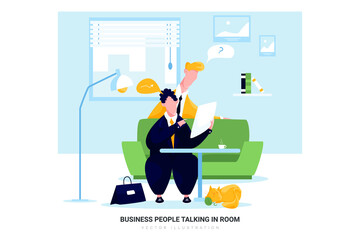 Business People Talking in Conference Room Illustration Concept