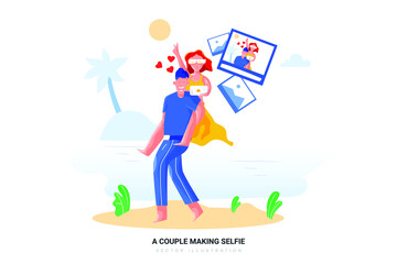 A couple making selfie Illustration Concept