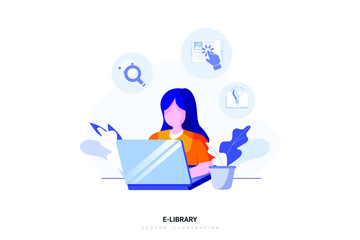 E-Library Vector Illustration concept. Flat illustration isolated on white background.