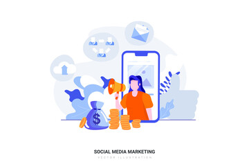 Social media marketing Vector Illustration concept. Flat illustration isolated on white background.