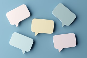 Group of empty speech bubbles or balloons over blue background with shadow, chat, communication or dialogue concept template