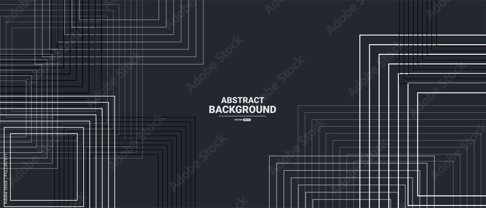 Fototapete abstract black background with white square lines. digital future technology concept. vector illustr