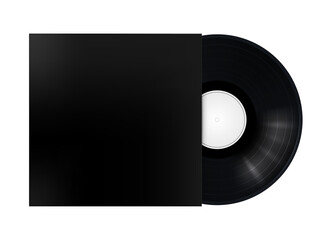 Black musical vinyl record in an envelope. Vector image on white background