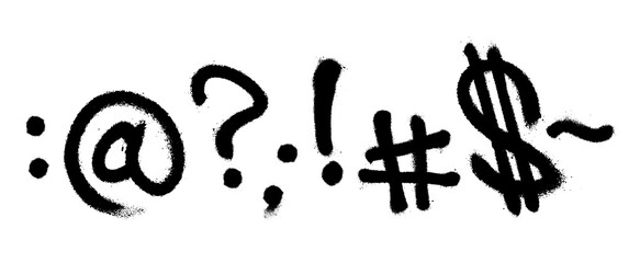 Graffiti spray font alphabet. Signs. Part 9. Vector illustration