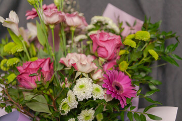 Obraz na płótnie Canvas Beautiful bouquet of flowers, close-up. Floristics