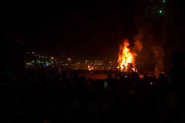 Fototapeta na wymiar Saint John bonfires in Coruna, Galicia, feast of international Tourist Interest