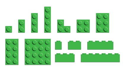 Set of building bricks in green color