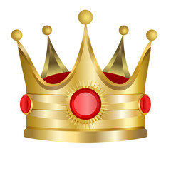 Vector crown in gold gradient with red gems isolated on white background. Royal crown.