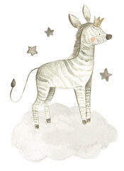 Zebra watercolor illustration baby nursery wall art kids 