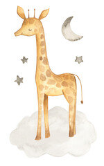 Giraffe watercolor illustration baby nursery wall art kids  © Bianca