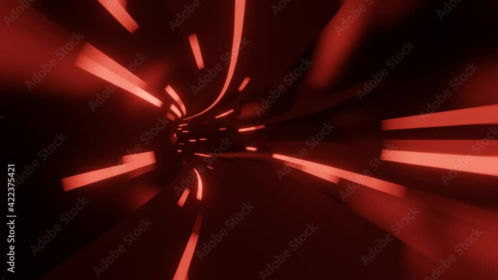 Poster fast movement inside round tunnel with red lights. simple seamless looped motion graphic animated ba