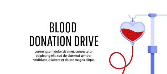 Blood donation day concept with blood bag and heart. World Blood Donor Day. Vector illustrator for web banners, brochure cover design and flyer.