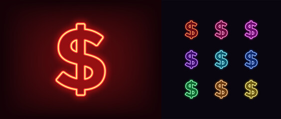 Neon dollar icon. Glowing neon dollar sign, outline money symbol © Дмитрий Майер