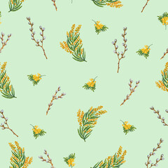 Willow mimosa pattern watercolor green light