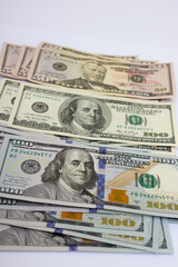 Bundle of dollars on the table close-up - texture, background