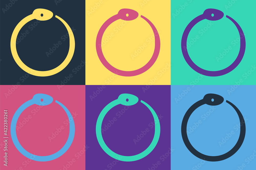 Aufkleber pop art magic symbol of ouroboros icon isolated on color background. snake biting its own tail. anim