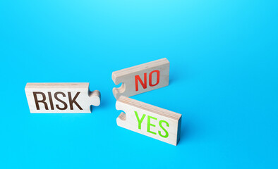 Risk puzzles with two Yes and No combinations connections. Business risk management concept. Forecasting and planning possible profit or consequences. Investment security. Company stress tolerance
