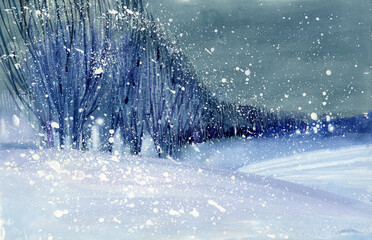 watercolor winter forest