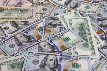 Bundle of dollars on the table close-up - texture, background