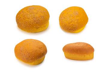 Yellow burger bread isolated on white.