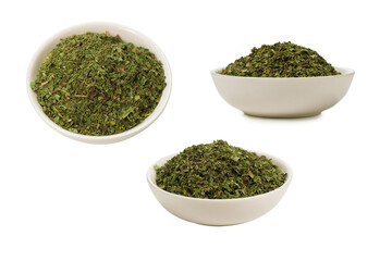Dry mint in a bowl isolated.