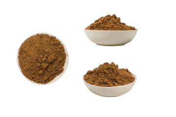 Mix spices in a bowl isolated on white.