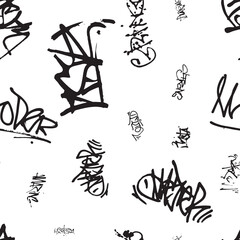 Vector graffiti seamless pattern with abstract tags - obrazy, fototapety, plakaty