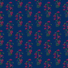 Red poppies on a dark blue background. Pattern.  Textile for wallpaper. Vector . 