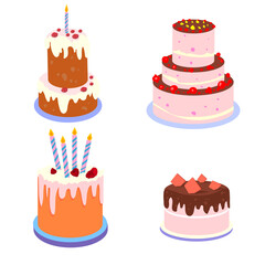 hand drawn cakes on white background, vector illustration
