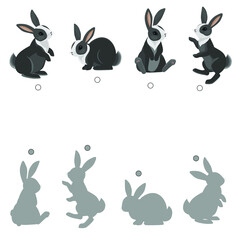 Educational game for kids. Choose the correct silhouettes on the opposite side and connect the points