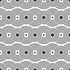 Seamless pattern. Overlapping circles. Geometric ornament. Repeating round shapes. Vector monochrome background.