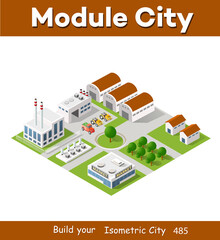 City plant factory industrial isometric urban design elements
