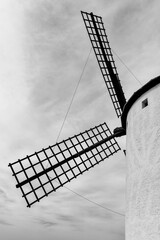close up view of a historic whitewashed windmill in La Mancha