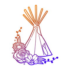 Native Tent Rose Flower with Vintage Structure Design. Indian Tipi Floral frame ornament vector style. Decoration Design Wreat illustration. © josepperianes
