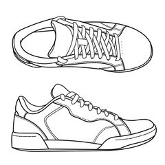 Hand drawn sneakers, gym shoes. Doodle vector illustration.